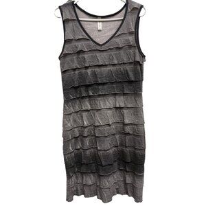 Cubism Wearable Art Dress Small Gray Ombre Tiered Ruffle Midi Sleeveless Party